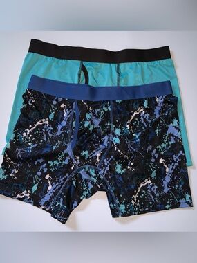 No Boundaries Men's Boxer Briefs - Teal & Black Splatter